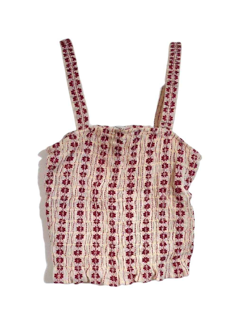 American Eagle Outfitters Cream Tank with Burgundy Floral Stripe